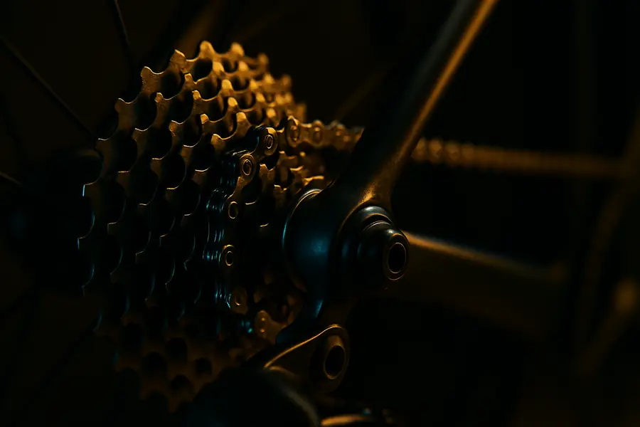 La chaîne et la cassette d'un vélo de route, en gros plan