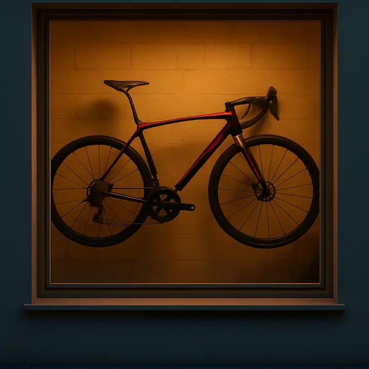 Un vélo de route d'occasion dans la vitrine