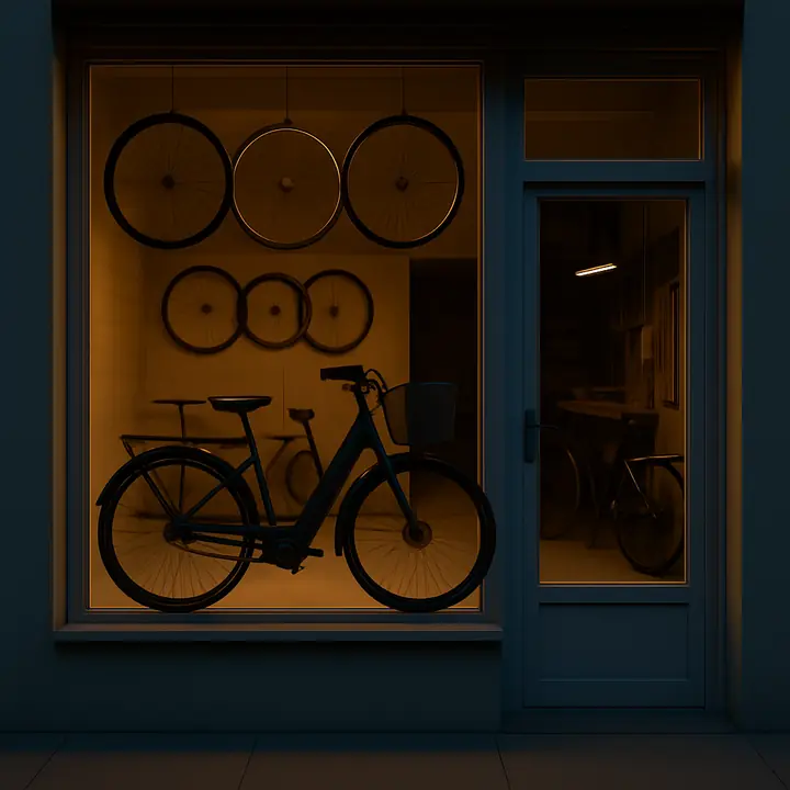 Un vélo électrique de ville dans la vitrine